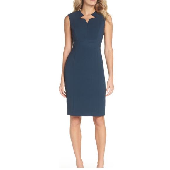 Tahari ASL Dresses & Skirts - Tahari ASL Star Neck Cutout Sheath Work Dress Size 4p Dark Teal